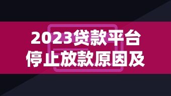 2023贷款平台停止放款原因及应对策略解析