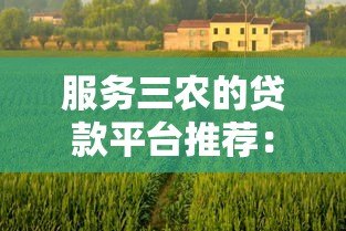 服务三农的贷款平台推荐:助力乡村振兴的金融解决方案 服务三农的贷款平台推荐:助力乡村振兴的金融解决方案