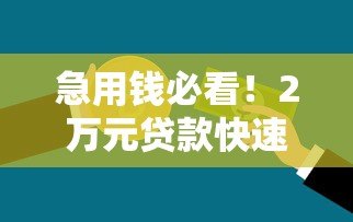 急用钱必看!2万元贷款快速到账的正规平台推荐 急用钱必看!2万元贷款快速到账的正规平台推荐